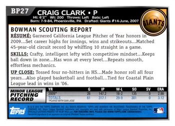 2010 Bowman Chrome - Prospects Black #BP27 Craig Clark Back