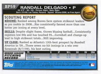 2010 Bowman Chrome - Prospects Black #BP59 Randall Delgado Back