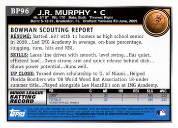 2010 Bowman Chrome - Prospects Black #BP96 J.R. Murphy Back