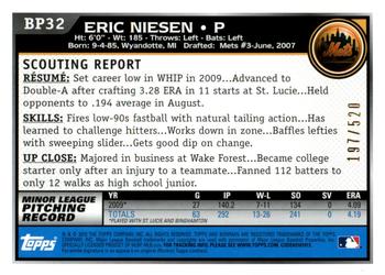 2010 Bowman - Prospects Blue #BP32 Eric Niesen Back