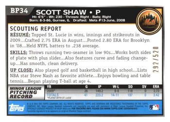 2010 Bowman - Prospects Blue #BP34 Scott Shaw Back