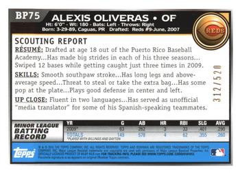 2010 Bowman - Prospects Blue #BP75 Alexis Oliveras Back