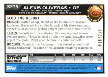 2010 Bowman - Prospects Orange #BP75 Alexis Oliveras Back