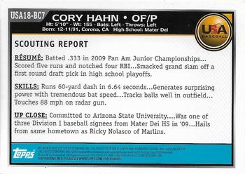 2010 Bowman Chrome - 18U USA Baseball #USA18-BC7 Cory Hahn Back