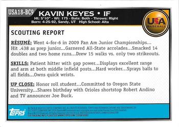 2010 Bowman Chrome - 18U USA Baseball #USA18-BC9 Kavin Keyes Back