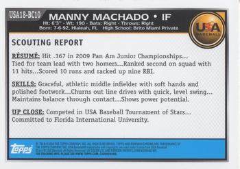 2010 Bowman Chrome - 18U USA Baseball #USA18-BC10 Manny Machado Back