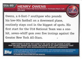 2010 Bowman Chrome - 18U USA Baseball Autographs #USA-HO Henry Owens Back