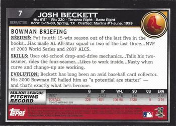 2010 Bowman Chrome - Refractors #7 Josh Beckett Back