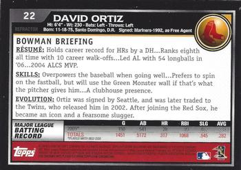2010 Bowman Chrome - Refractors #22 David Ortiz Back