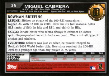2010 Bowman Chrome - Refractors #35 Miguel Cabrera Back