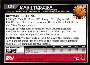 2010 Bowman Chrome - Refractors #131 Mark Teixeira Back