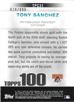 2010 Bowman Chrome - Topps 100 Prospects #TPC31 Tony Sanchez Back