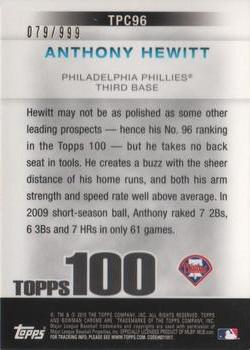 2010 Bowman Chrome - Topps 100 Prospects #TPC96 Anthony Hewitt Back