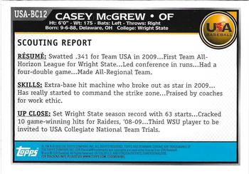2010 Bowman Chrome - USA Baseball #USA-BC12 Casey McGrew Back