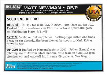 2010 Bowman Chrome - USA Baseball #USA-BC14 Matt Newman Back