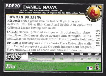 2010 Bowman Draft Picks & Prospects - Blue #BDP20 Daniel Nava Back