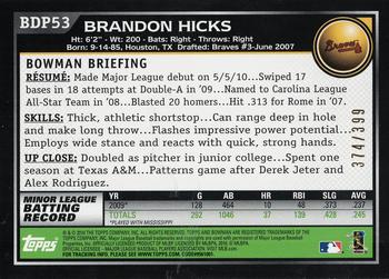 2010 Bowman Draft Picks & Prospects - Blue #BDP53 Brandon Hicks Back