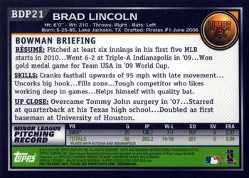2010 Bowman Draft Picks & Prospects - Gold #BDP21 Brad Lincoln Back
