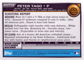 2010 Bowman Draft Picks & Prospects - Prospects #BDPP25 Peter Tago Back