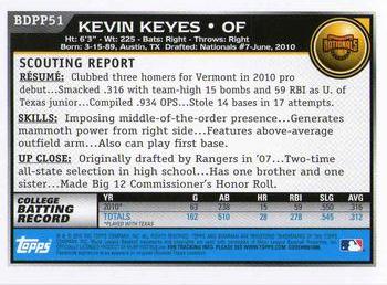 2010 Bowman Draft Picks & Prospects - Prospects #BDPP51 Kevin Keyes Back