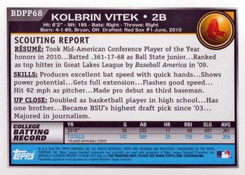 2010 Bowman Draft Picks & Prospects - Prospects #BDPP68 Kolbrin Vitek Back