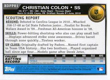 2010 Bowman Draft Picks & Prospects - Prospects #BDPP81 Christian Colon Back