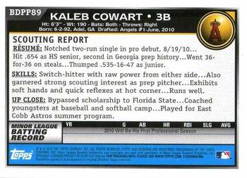 2010 Bowman Draft Picks & Prospects - Prospects #BDPP89 Kaleb Cowart Back