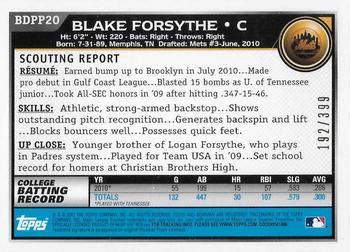2010 Bowman Draft Picks & Prospects - Prospects Blue #BDPP20 Blake Forsythe Back