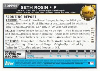 2010 Bowman Draft Picks & Prospects - Prospects Blue #BDPP55 Seth Rosin Back
