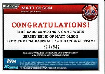 2010 Bowman Draft Picks & Prospects - USA Baseball Jerseys #USAR-14 Matt Olson Back