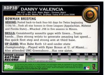2010 Bowman Draft Picks & Prospects - Chrome #BDP38 Danny Valencia Back