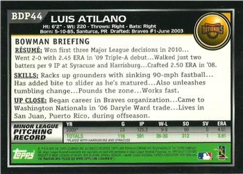 2010 Bowman Draft Picks & Prospects - Chrome #BDP44 Luis Atilano Back