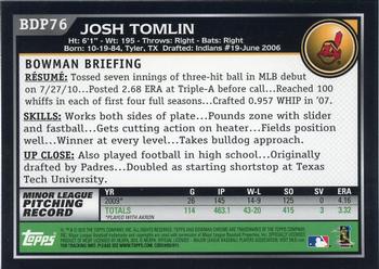 2010 Bowman Draft Picks & Prospects - Chrome #BDP76 Josh Tomlin Back