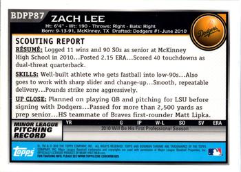 2010 Bowman Draft Picks & Prospects - Chrome Prospect Autographs #BDPP87 Zach Lee Back