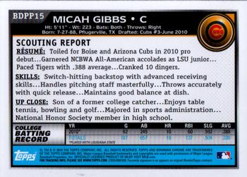 2010 Bowman Draft Picks & Prospects - Chrome Prospects #BDPP15 Micah Gibbs Back
