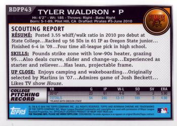 2010 Bowman Draft Picks & Prospects - Chrome Prospects #BDPP43 Tyler Waldron Back