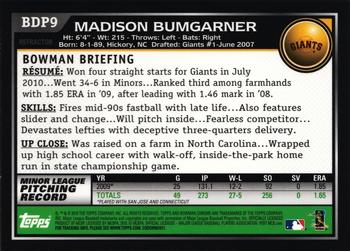 2010 Bowman Draft Picks & Prospects - Chrome Refractors #BDP9 Madison Bumgarner Back