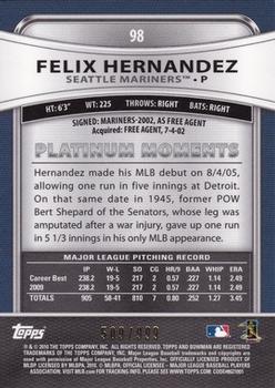 2010 Bowman Platinum - Refractors #98 Felix Hernandez Back