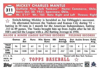 2010 Topps - The Cards Your Mom Threw Out (Original Back) #311 Mickey Mantle Back