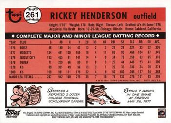 2010 Topps - The Cards Your Mom Threw Out (Original Back) #261 Rickey Henderson Back
