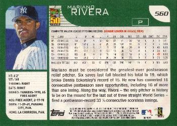 2010 Topps - The Cards Your Mom Threw Out (Original Back) #560 Mariano Rivera Back