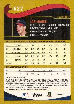 2010 Topps - The Cards Your Mom Threw Out (Original Back) #622 Joe Mauer Back