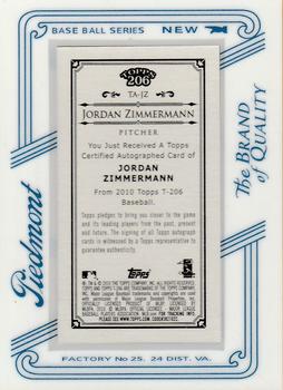 2010 Topps 206 - Mini Framed Autographs Piedmont #TA-JZ Jordan Zimmermann Back