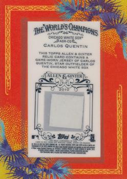 2010 Topps Allen & Ginter - Relics #AGR-CQ Carlos Quentin Back