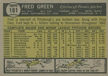 2010 Topps Heritage - 50th Anniversary Buybacks #181 Fred Green Back