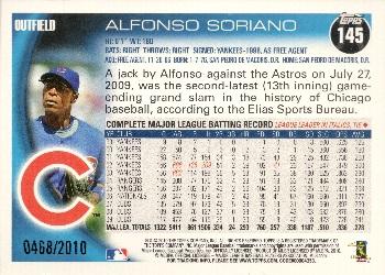 2010 Topps Opening Day - Blue #145 Alfonso Soriano Back