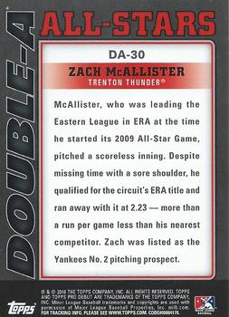 2010 Topps Pro Debut - Double-A All-Stars #DA-30 Zach McAllister Back