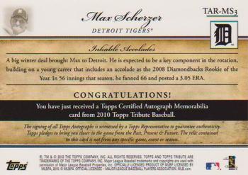 2010 Topps Tribute - Autograph Relics Blue #TAR-MS3 Max Scherzer Back
