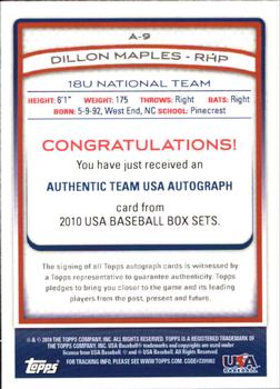 2010 Topps USA Baseball - Autographs #A-9 Dillon Maples Back