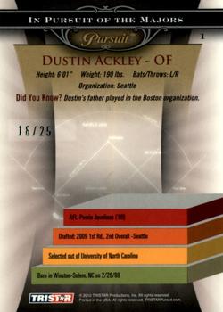 2010 TriStar Pursuit - Autographs Green #1a Dustin Ackley Back